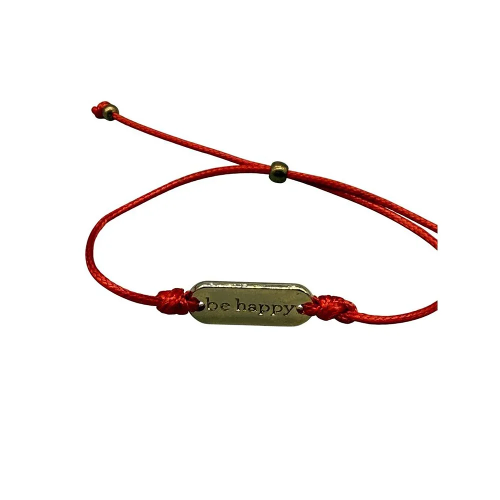 Be Happy Red Cord Slide Bracelet Adjustable Gold Tone Minimalist Everyday